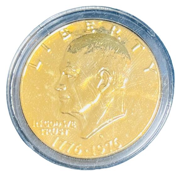 1976 BICENTENNIAL EISENHOWER IKE DOLLAR  GOLD PLATED COIN with COA & CAPSULE - Picture 1 of 5